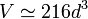 V \simeq 216 d^3