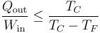 \frac{Q_\mathrm{out}}{W_\mathrm{in}}\leq \frac{T_C}{T_C-T_F}