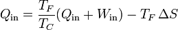 Q_\mathrm{in}=\frac{T_F}{T_C}(Q_\mathrm{in}+W_\mathrm{in})-T_F\,\Delta S