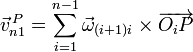 \vec{v}^{\, P}_{n1}=\sum_{i=1}^{n-1}\vec{\omega}_{(i+1)i}\times\overrightarrow{O_iP}