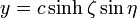 y = c \sinh\zeta\sin\eta\,
