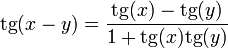 \mathrm{tg}(x-y)=\frac{\mathrm{tg}(x)-\mathrm{tg}(y)}{1+\mathrm{tg}(x)\mathrm{tg}(y)}