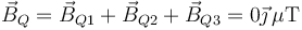 \vec{B}_Q=\vec{B}_{Q1}+\vec{B}_{Q2}+\vec{B}_{Q3}=0\vec{\jmath}\,\mu\mathrm{T}