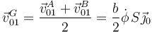 \vec{v}^G_{01}=\frac{\vec{v}^A_{01}+\vec{v}^B_{01}}{2}=\frac{b}{2}\dot{\phi}\,S\vec{\jmath}_0