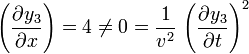 \left(\frac{\partial y_3}{\partial x}\right)=4\neq 0 = \frac{1}{v^2}\,\left(\frac{\partial y_3}{\partial t}\right)^2