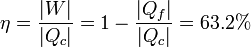 \eta = \frac{|W|}{|Q_c|} = 1-\frac{|Q_f|}{|Q_c|} = 63.2\%
