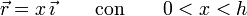 
\vec{r} = x\,\vec{\imath} \qquad \mathrm{con} \qquad 0<x<h
