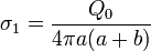 \sigma_1=\frac{Q_0}{4\pi a(a+b)}