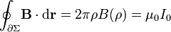 \oint_{\partial\Sigma}\!\mathbf{B}\cdot\mathrm{d}\mathbf{r}=2\pi \rho
B(\rho)=\mu_0I_0