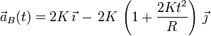 \vec{a}_B(t)=2K\!\ \vec{\imath}\!\ -\!\ 2K\!\ \left(1+\frac{2Kt^2}{R}\right)\!\ \vec{\jmath} 