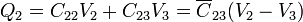 Q_2 = C_{22}V_2+C_{23}V_3 = \overline{C}_{23}(V_2-V_3)