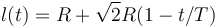 l(t) = R + \sqrt{2}R(1-t/T)