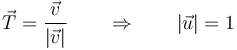 \vec{T}=\frac{\vec{v}}{|\vec{v}|} \qquad \Rightarrow\qquad |\vec{u}| = 1