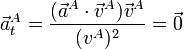 \vec{a}^A_t = \frac{(\vec{a}^A\cdot\vec{v}^A)\vec{v}^A}{(v^A)^2} = \vec{0}