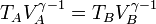 T_AV_A^{\gamma-1} = T_BV_B^{\gamma-1}\,