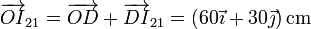 \overrightarrow{OI}_{21}=\overrightarrow{OD}+\overrightarrow{DI}_{21} = \left(60\vec{\imath}+30\vec{\jmath}\right)\mathrm{cm}