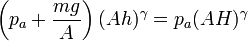 \left(p_a+\frac{mg}{A}\right)(A h)^\gamma = p_a (AH)^\gamma