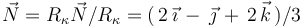 \vec{N}=R_{\kappa}\vec{N}/R_{\kappa}=(\,2\,\vec{\imath}\,-\,\vec{\jmath}\,+\,2\,\vec{k}\,)/3