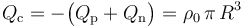 Q_\mathrm{c}=-\big(Q_\mathrm{p}+Q_\mathrm{n}\big)=\rho_0\!\ \pi\!\ R^3