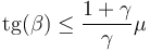 \mathrm{tg}(\beta)\leq \frac{1+\gamma}{\gamma}\mu