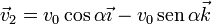 \vec{v}_2=v_0\cos\alpha\vec{\imath}-v_0\,\mathrm{sen}\,\alpha\vec{k}