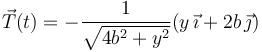 
\vec{T}(t) = -\dfrac{1}{\sqrt{4b^2+y^2}}(y\,\vec{\imath} + 2b\,\vec{\jmath})

