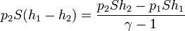 p_2S(h_1-h_2)=\frac{p_2Sh_2-p_1Sh_1}{\gamma-1}