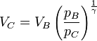 V_C=V_B\left(\frac{p_B}{p_C}\right)^\frac{1}{\gamma}