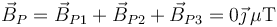 \vec{B}_P=\vec{B}_{P1}+\vec{B}_{P2}+\vec{B}_{P3}=0\vec{\jmath}\,\mu\mathrm{T}