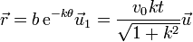 \vec{r}=b\,\mathrm{e}^{-k\theta}\vec{u}_1 = \frac{v_0 k t}{\sqrt{1+k^2}}\vec{u}