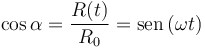 
\cos{\alpha} = \dfrac{R(t)}{R_0} = \mathrm{sen}\,(\omega t)
