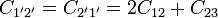 C_{1'2'}=C_{2'1'}=2C_{12}+C_{23}\,