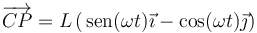 \overrightarrow{CP} = L\left( \,\mathrm{sen}(\omega t)\vec{\imath}-\cos(\omega t)\vec{\jmath}\right)