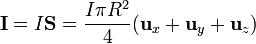 \mathbf{I}=I\mathbf{S}=\frac{I\pi R^2}{4}(\mathbf{u}_x+\mathbf{u}_y+\mathbf{u}_z)