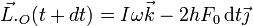 \vec{L.}_O(t+dt) = I\omega\vec{k}-2hF_0\,\mathrm{d}t\vec{\jmath}