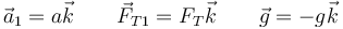 \vec{a}_1 =a \vec{k}\qquad \vec{F}_{T1}=F_T\vec{k}\qquad\vec{g}=-g\vec{k}