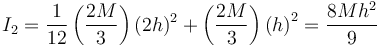 I_2 = \frac{1}{12}\left(\frac{2M}{3}\right)(2h)^2+\left(\frac{2M}{3}\right)\left(h\right)^2=\frac{8Mh^2}{9}